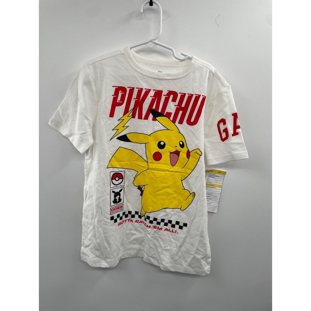 NWT Gap Pikachu Graphic T-Shirt Kids Medium White Pullover Crew Neck 100% Cotton